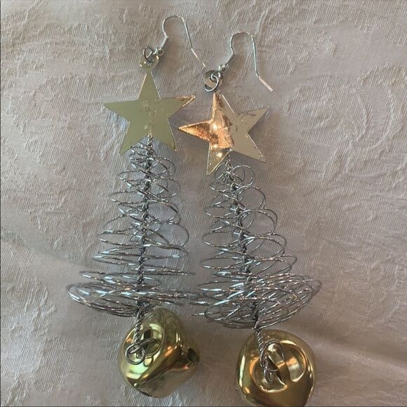Earrings Exaggerated Christmas Tree Ornament Earrings Hand Crafted Silve… - Picture 1 of 7